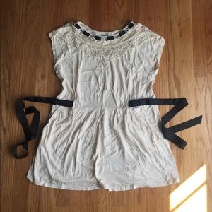 Lace baby doll top with waist tie